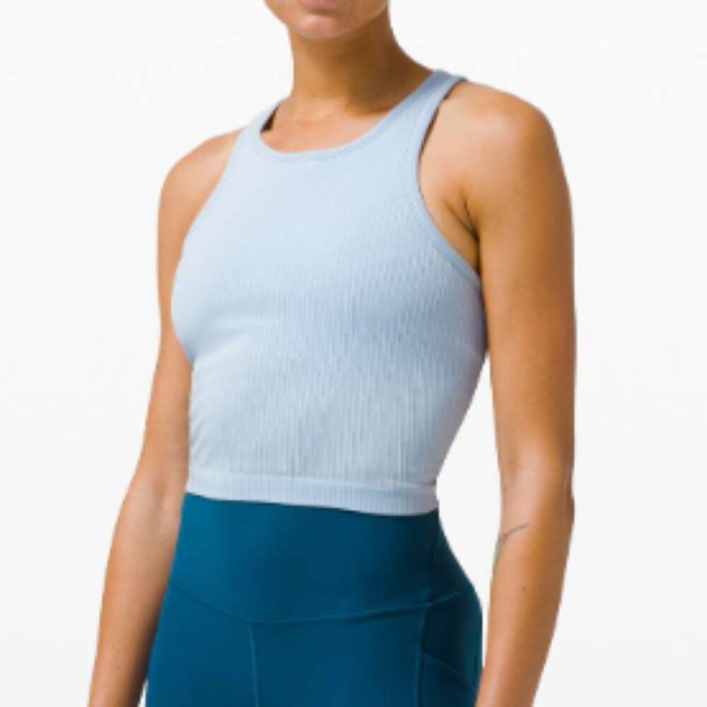 Lululemon Ebb to Street Cropped Racerback Tank Top - Blue Linen (Size 6)